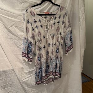 Elegant Cream and Blue Women's Tunic